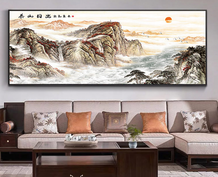 昆明办公室装饰画，背景墙水墨画挂画，中国风大气办公室山水画国画