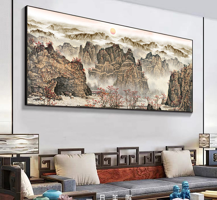 昆明办公室装饰画，背景墙水墨画挂画，中国风大气办公室山水画国画