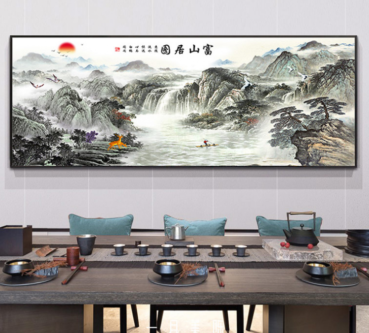 昆明办公室装饰画，背景墙水墨画挂画，中国风大气办公室山水画国画